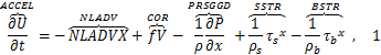 u-direction depth-averaged momentum equation